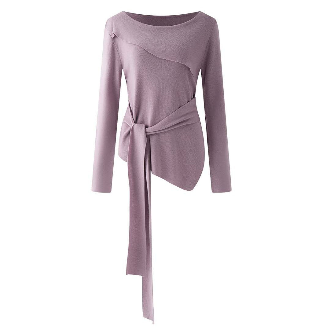 Damen Asymmetrisches One-Shoulder Feinstrick-Top mit Bindegürtel Shop Nory