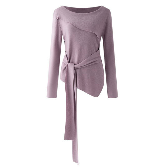 Damen Asymmetrisches One-Shoulder Feinstrick-Top mit Bindegürtel Shop Nory
