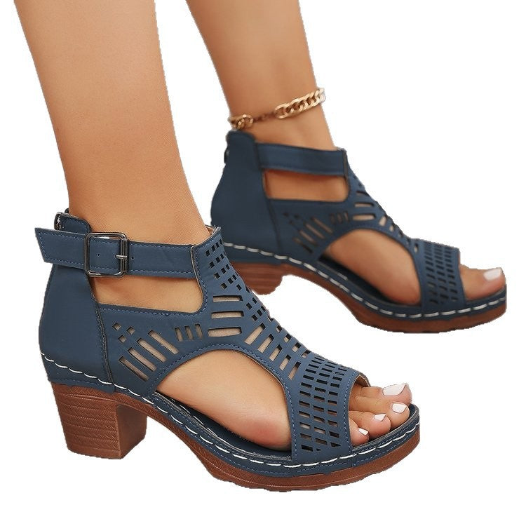 Damen Offene Sandaletten mit modischem Cut-Out Design und komfortablem Blockabsatz