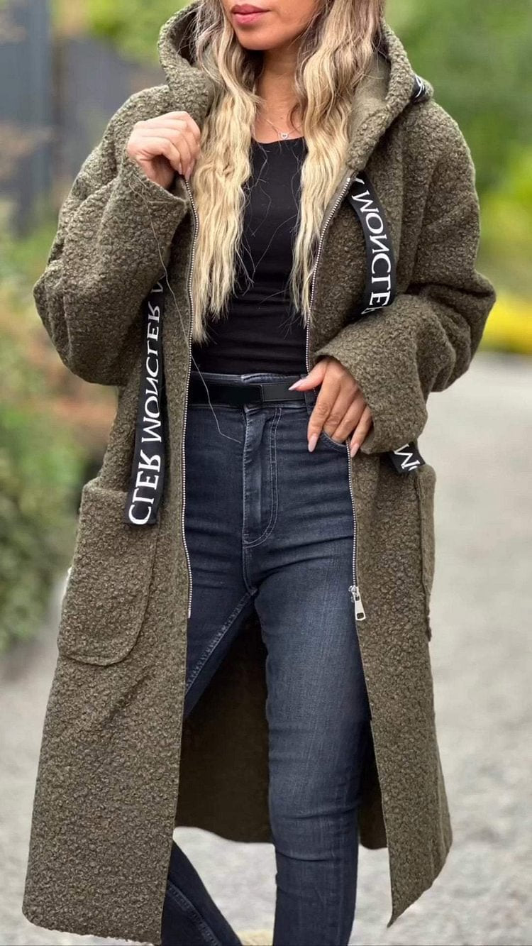 Damen Modischer Oversized-Fleece-Mantel mit praktischen Taschen und Kapuze