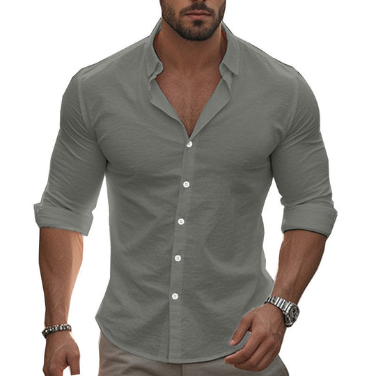 Herren Elegantes Langarmhemd mit modernem Kragen und hochwertiger Baumwollstruktur