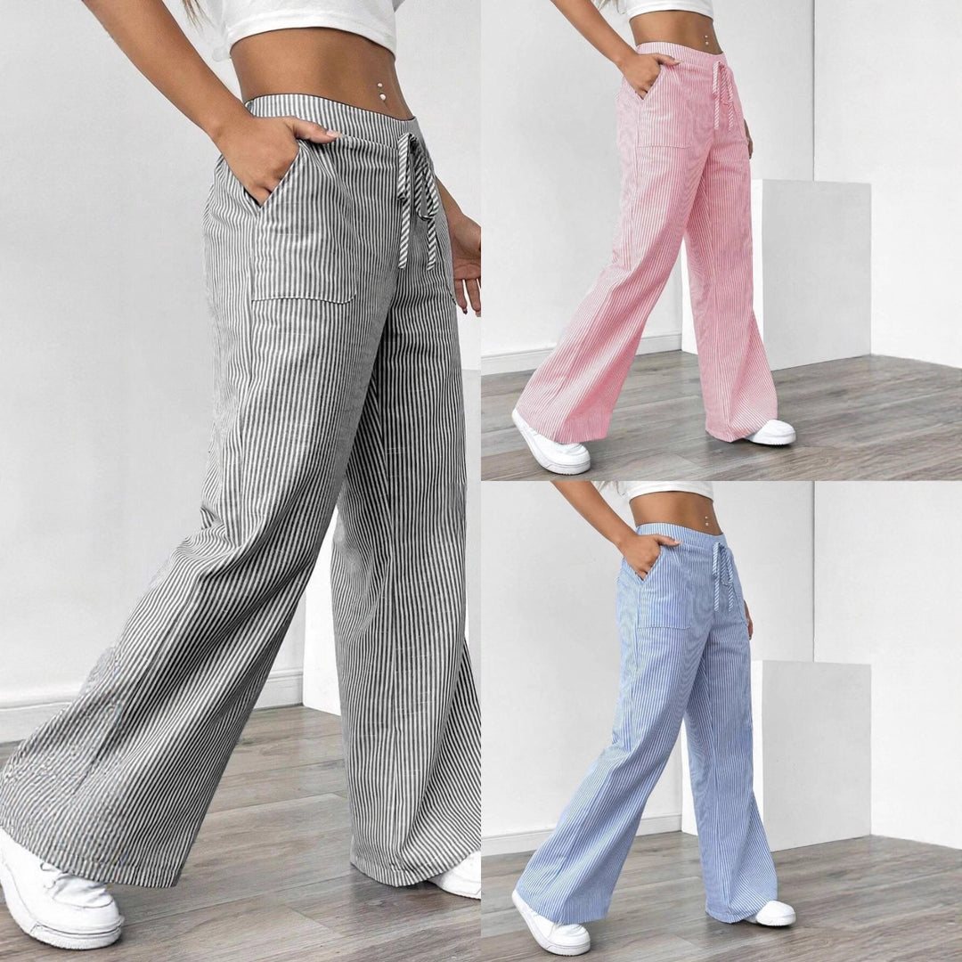 Damen weiche High-Waist Loungehose mit weitem Bein Tunnelzug und aufgesetzten Taschen Shop Nory