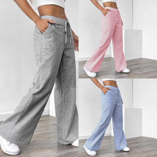 Damen weiche High-Waist Loungehose mit weitem Bein Tunnelzug und aufgesetzten Taschen Shop Nory