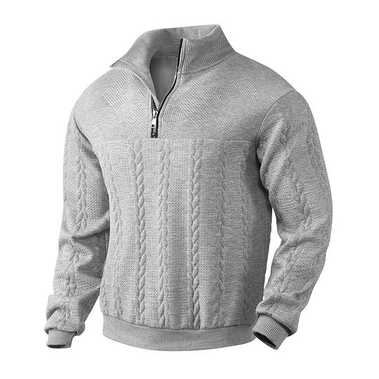 Herren nan grobgestrickter Troyer-Pullover mit Zopfmuster, Stehkragen und halbem Reißverschluss Shop Nory