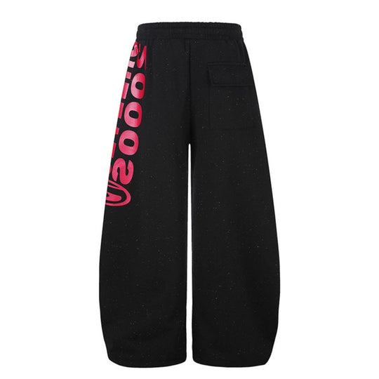Damen Weite Culotte-Sweatpants mit Komfortbund, Tunnelzug und seitlichem Statement-Print Shop Nory