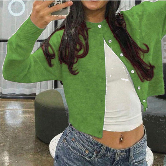 Damen Kurzgeschnittener Knopf-Cardigan im Cropped-Stil mit Rundhalsausschnitt Shop Nory