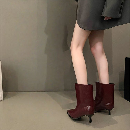 Damen spitz zulaufende Stiefelette mit sculpted Kitten-Absatz und mid-calf Schaft Shop Nory