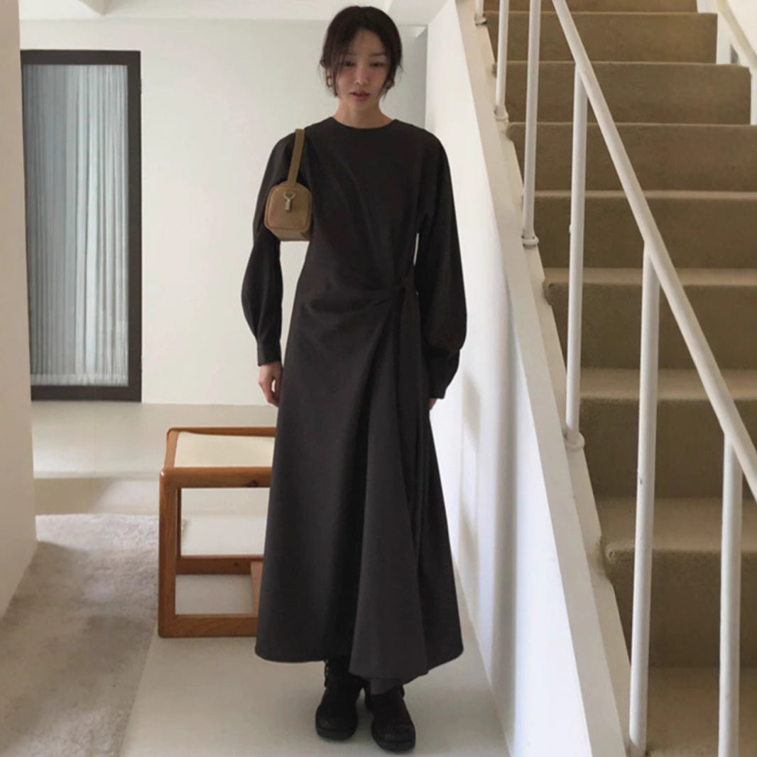 Damen Langes Jersey‑Maxikleid mit seitlicher Knoten‑Drapierung und weitem Saum Shop Nory