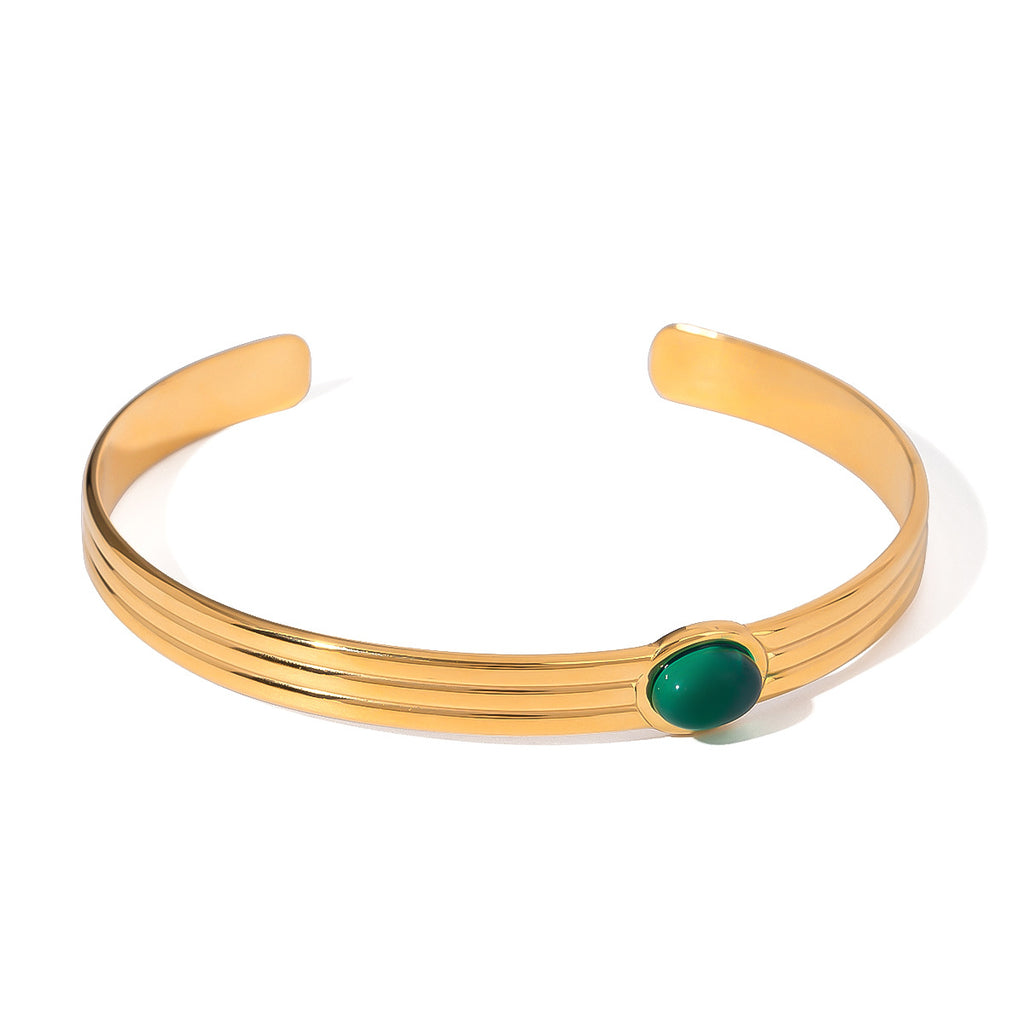 Damen Armreif mit elegantem grünem Jade-Anhänger aus hypoallergenem Edelstahl Shop Nory
