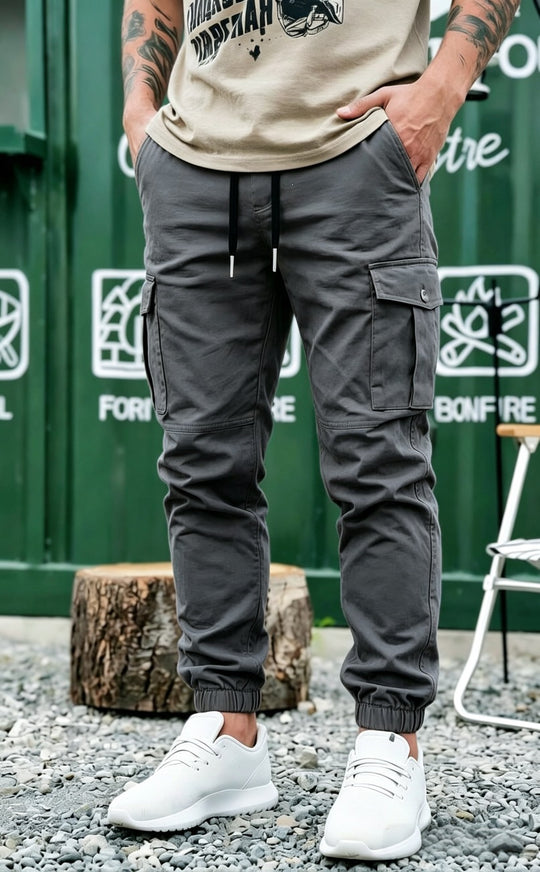 Herren Tapered Cargo-Jogginghose mit elastischem Saum, Kordelzug & Multifunktions‑Taschen Shop Nory