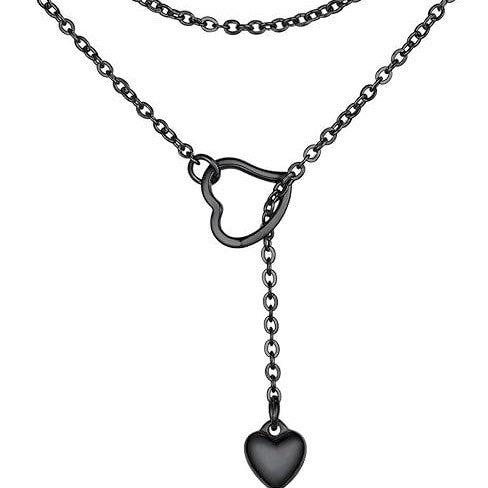 Damen modische Halskette mit doppeltem Herzanhänger und eleganter Gliederkette Shop Nory