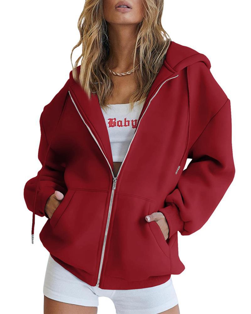 Damen nan Oversize-Zip-Hoodie mit Kapuze Kängurutaschen und weichem French-Terry Shop Nory