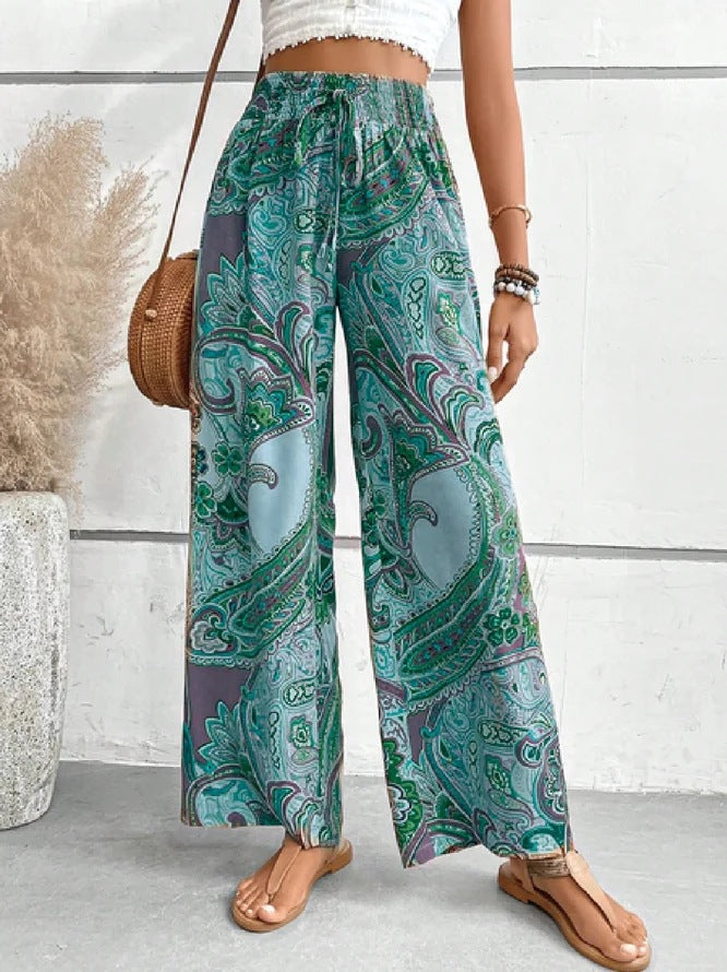 Damen weite Hochwasserhose mit Paisleymuster