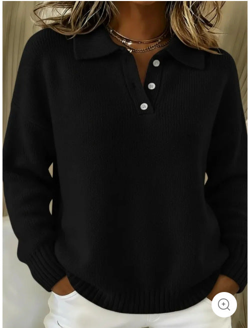 Damen nan kuscheliger Polokragenpullover mit kurzer Knopfleiste und gerippten Bündchen Shop Nory