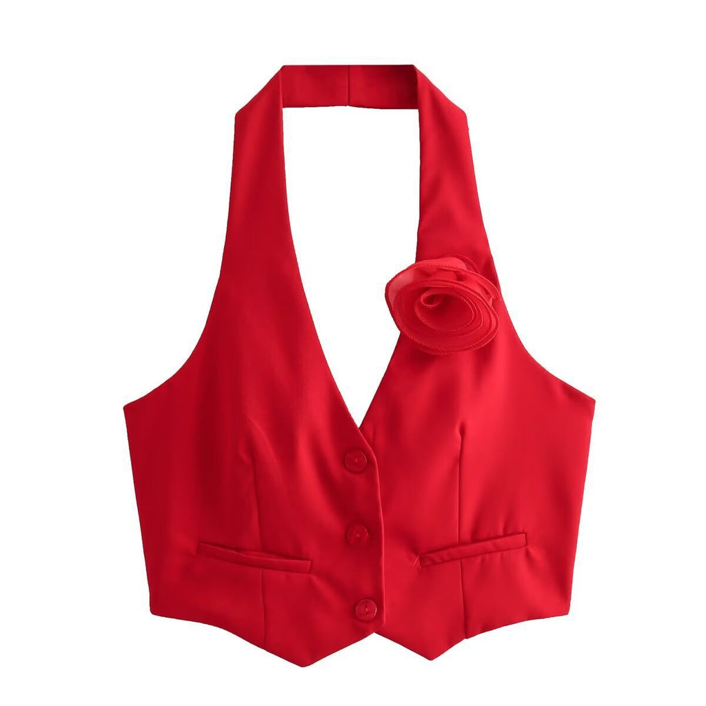 Damen Elegante Weste mit Blütenapplikation