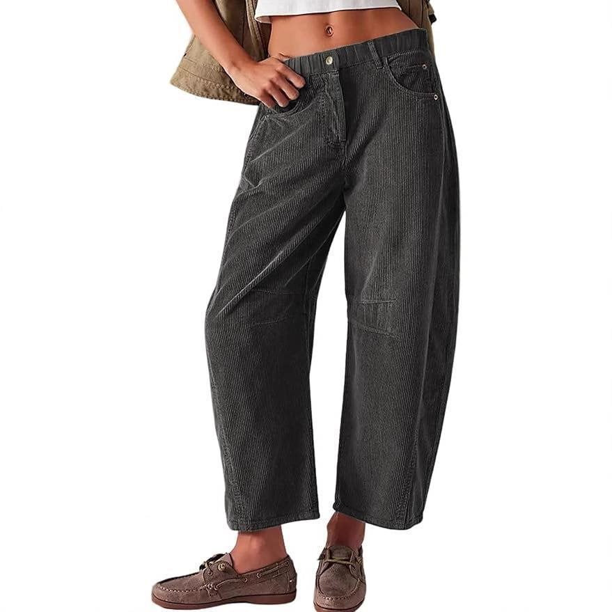 Damen Weite Cordhose mit hoher Taille, Cropped-Bein und Eingriffstaschen Shop Nory