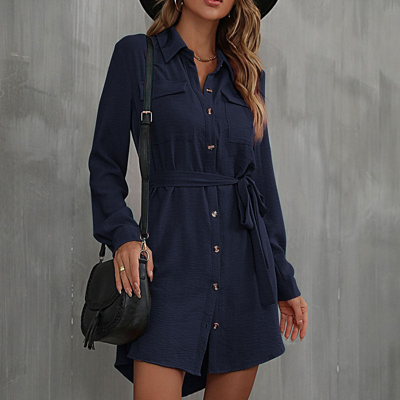 Damen Hemdblusenkleid mit Bindegürtel, Brusttaschen und durchgehender Knopfleiste Shop Nory