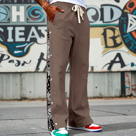 Herren Weite Snap-Trackhose mit Tunnelzug, seitlicher Bandana-Blende und Druckknopfleiste Shop Nory
