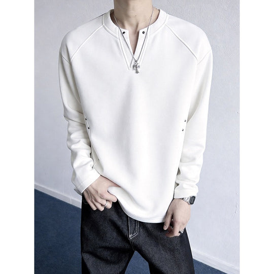 Herren Oversize-Sweatshirt mit V‑Schlitz, Raglanärmeln und Nieten-Details Shop Nory