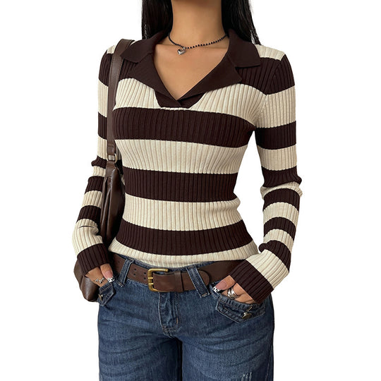 Damen Elegante Strickbluse mit modernem Kragen Shop Nory