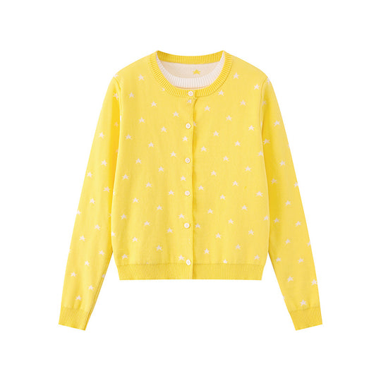 Damen Feinstrick-Cardigan mit Sternjacquard, Rundhals und Knopfverschluss Shop Nory