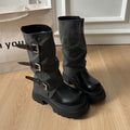 Damen Boots mit modischer Schnallenverzierung und robustem Plateau-Heel