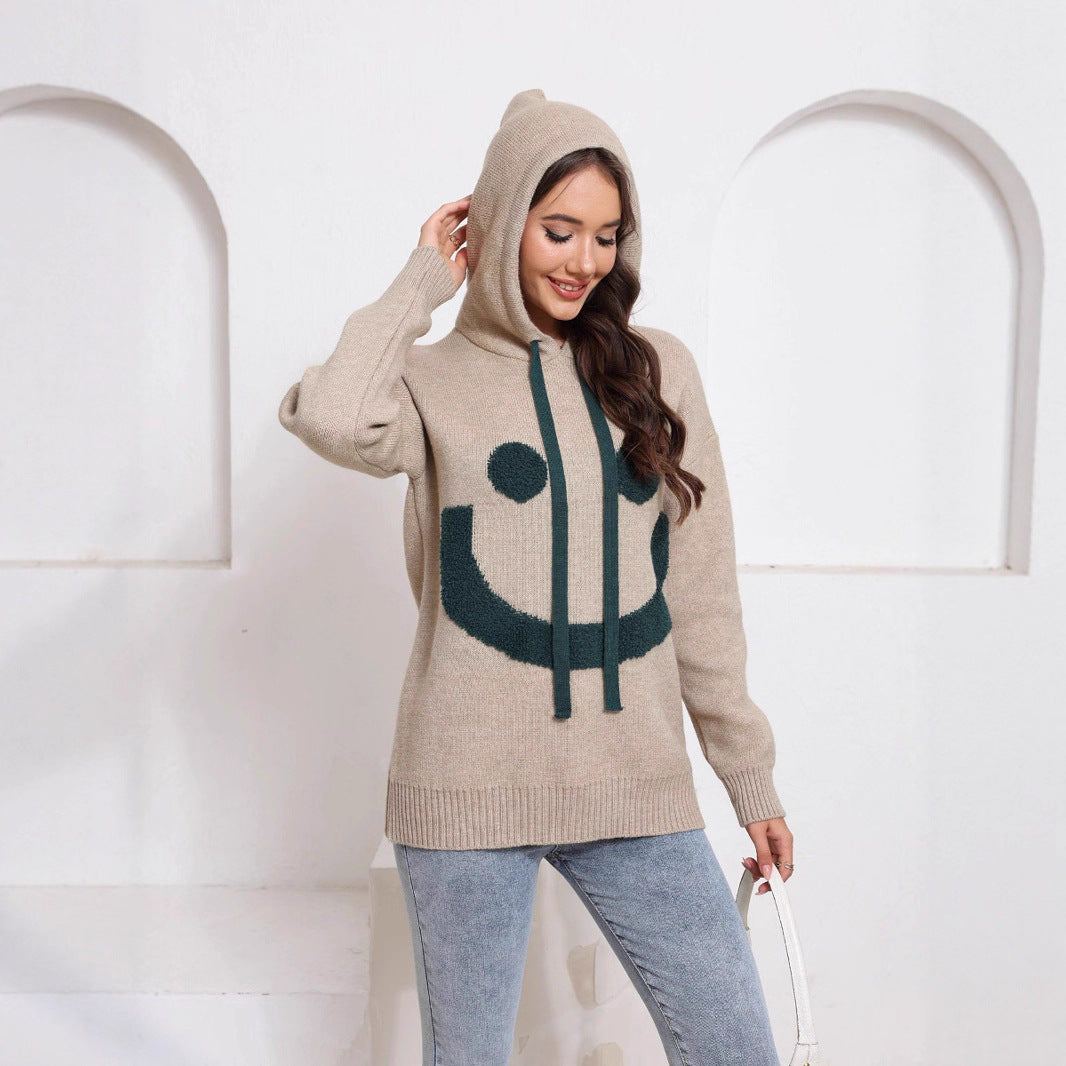 Damen Gemütlicher Kapuzenpullover mit Smiley-Design Shop Nory