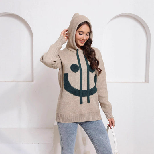Damen Gemütlicher Kapuzenpullover mit Smiley-Design Shop Nory