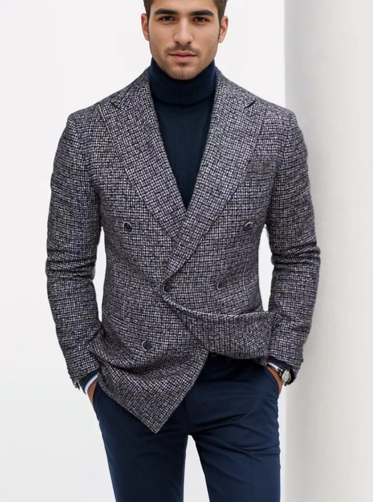 Herren nan zweireihiger strukturierter Wollmix-Blazer mit Peak-Revers und tailliertem Schnitt Shop Nory