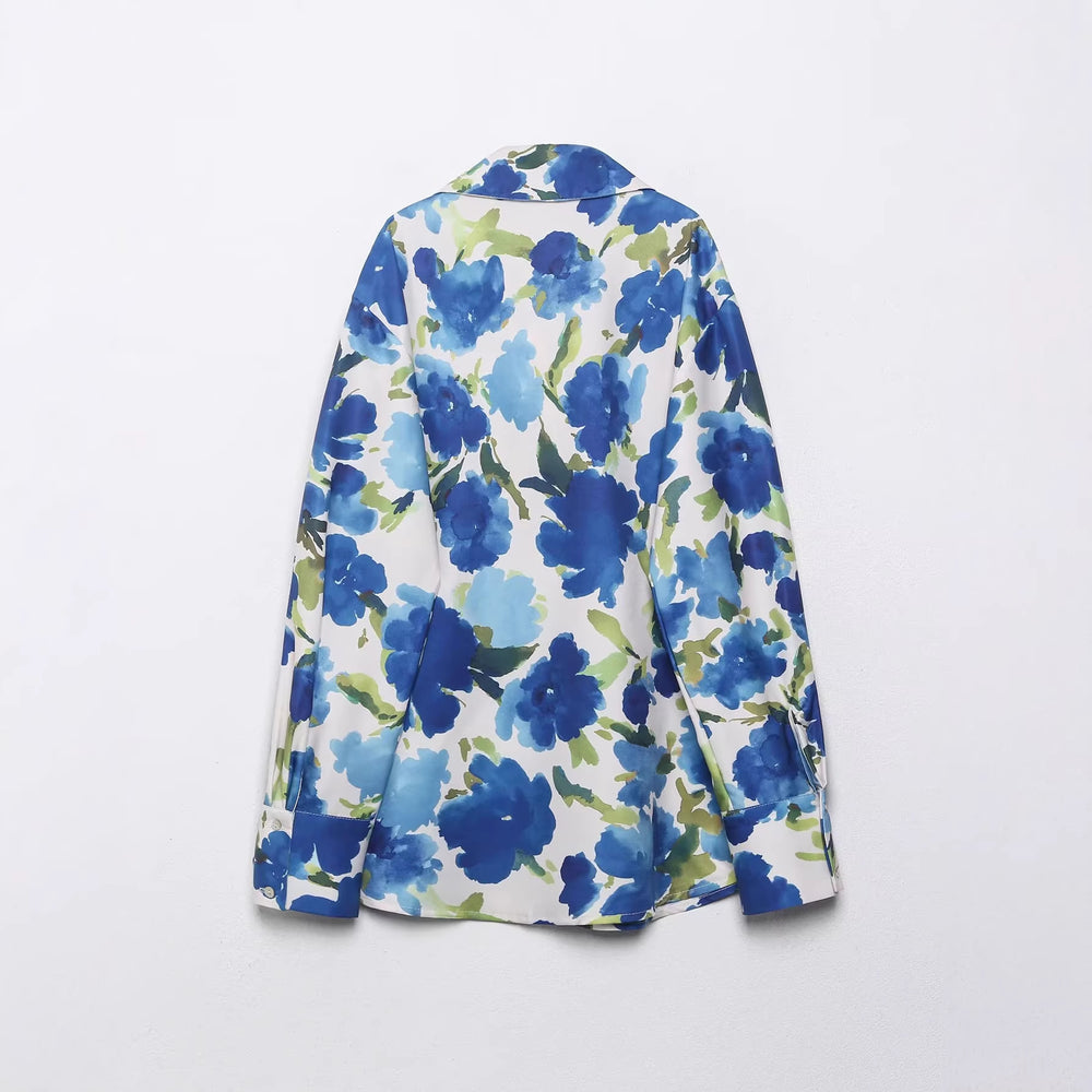 Damen Locker geschnittene seidenähnliche Hemdbluse mit Aquarell-Print Shop Nory