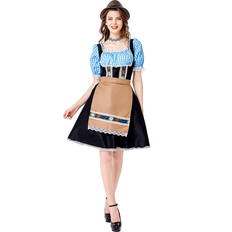Damen nan folklorisches Oktoberfest-Kostüm im Dirndlstil mit Carmenbluse geschnürtem Mieder und bestickter Schürze Shop Nory