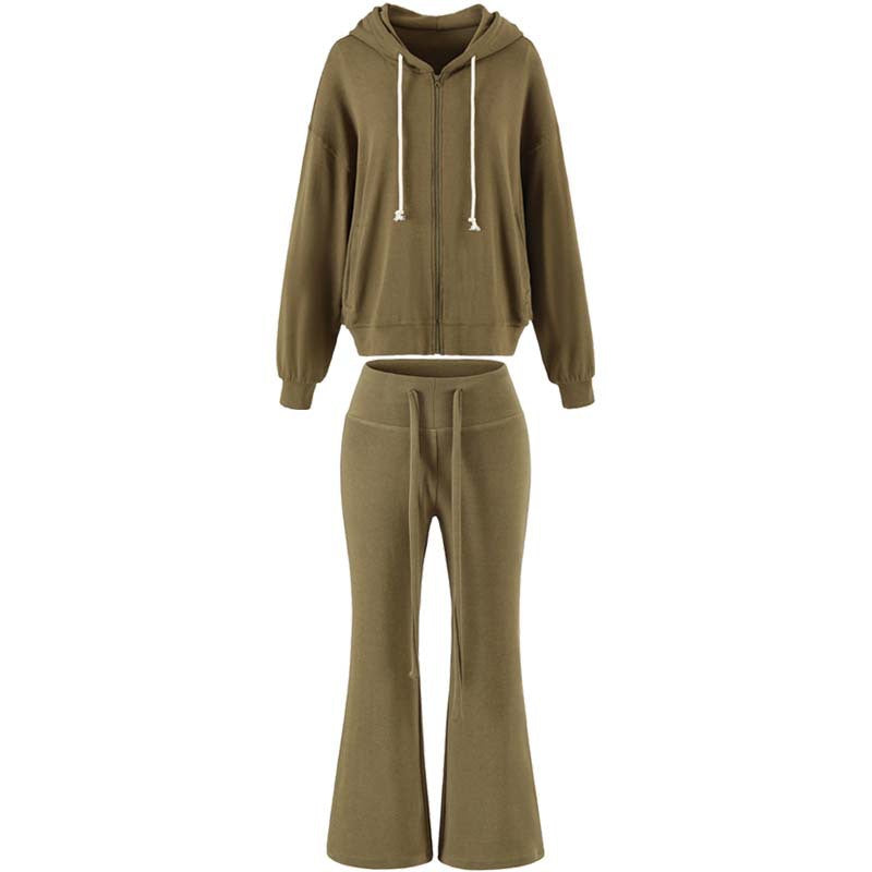 Damen Zweiteiliges Lounge-Set mit Zip-Hoodie und ausgestellten Jogginghosen Shop Nory
