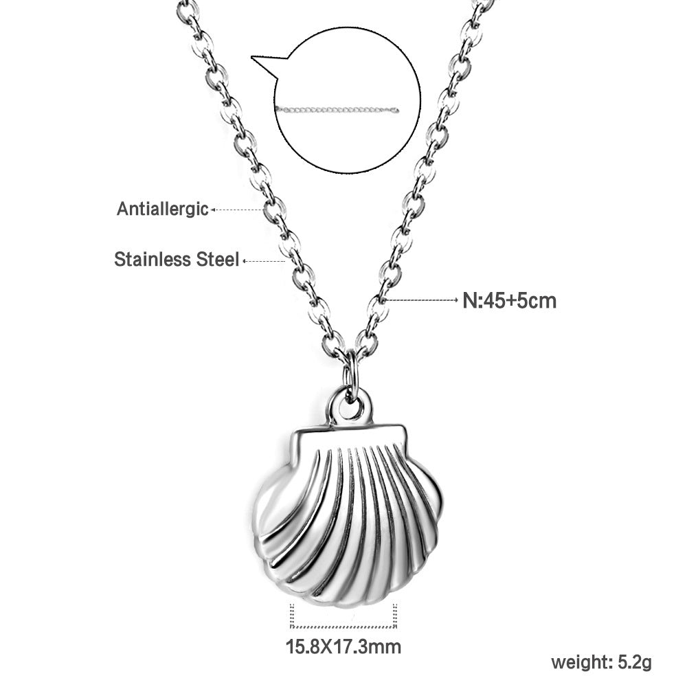 Damen Edelstahl Halskette mit Muschel-Anhänger Shop Nory