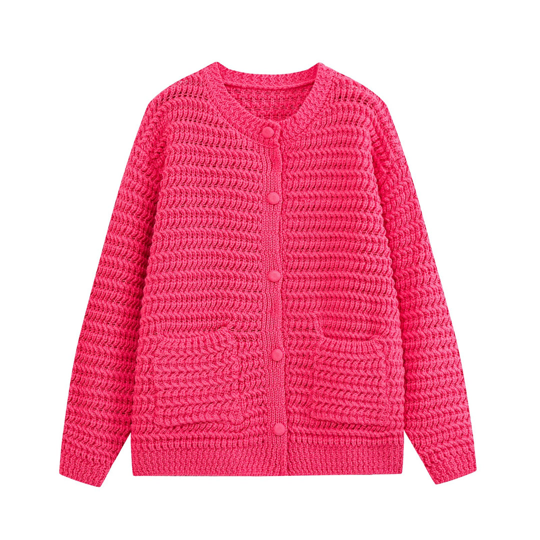 Damen Grobstrukturierter Häkel-Cardigan mit stoffbezogenen Knöpfen und aufgesetzten Taschen Shop Nory