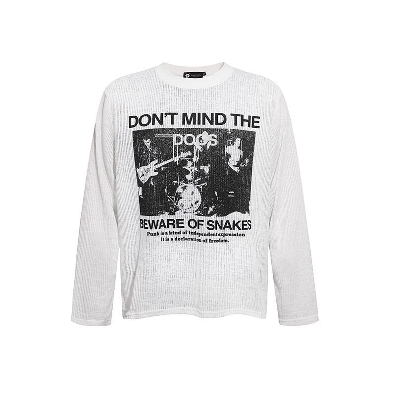 Herren Langarm-Thermo-Shirt mit Waffelstruktur und Punk-Band-Print Shop Nory