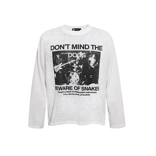 Herren Langarm-Thermo-Shirt mit Waffelstruktur und Punk-Band-Print Shop Nory