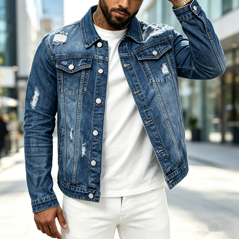 Herren Modische Jeansjacke mit Destroyed-Details Shop Nory