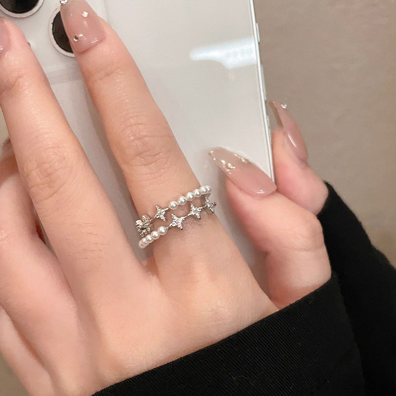 Damen trendiger Ring mit Sternen und Perlen Shop Nory