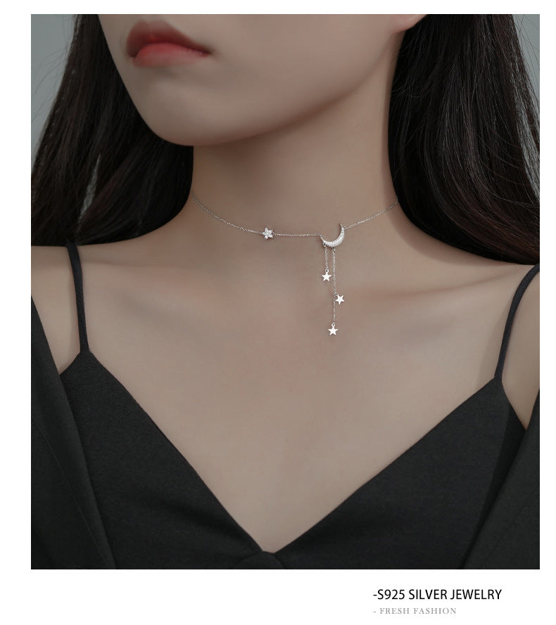 925 Sterling Silver Zircon Kettengehäuse Stern Mond Anhänger Halskette | Shop Nory