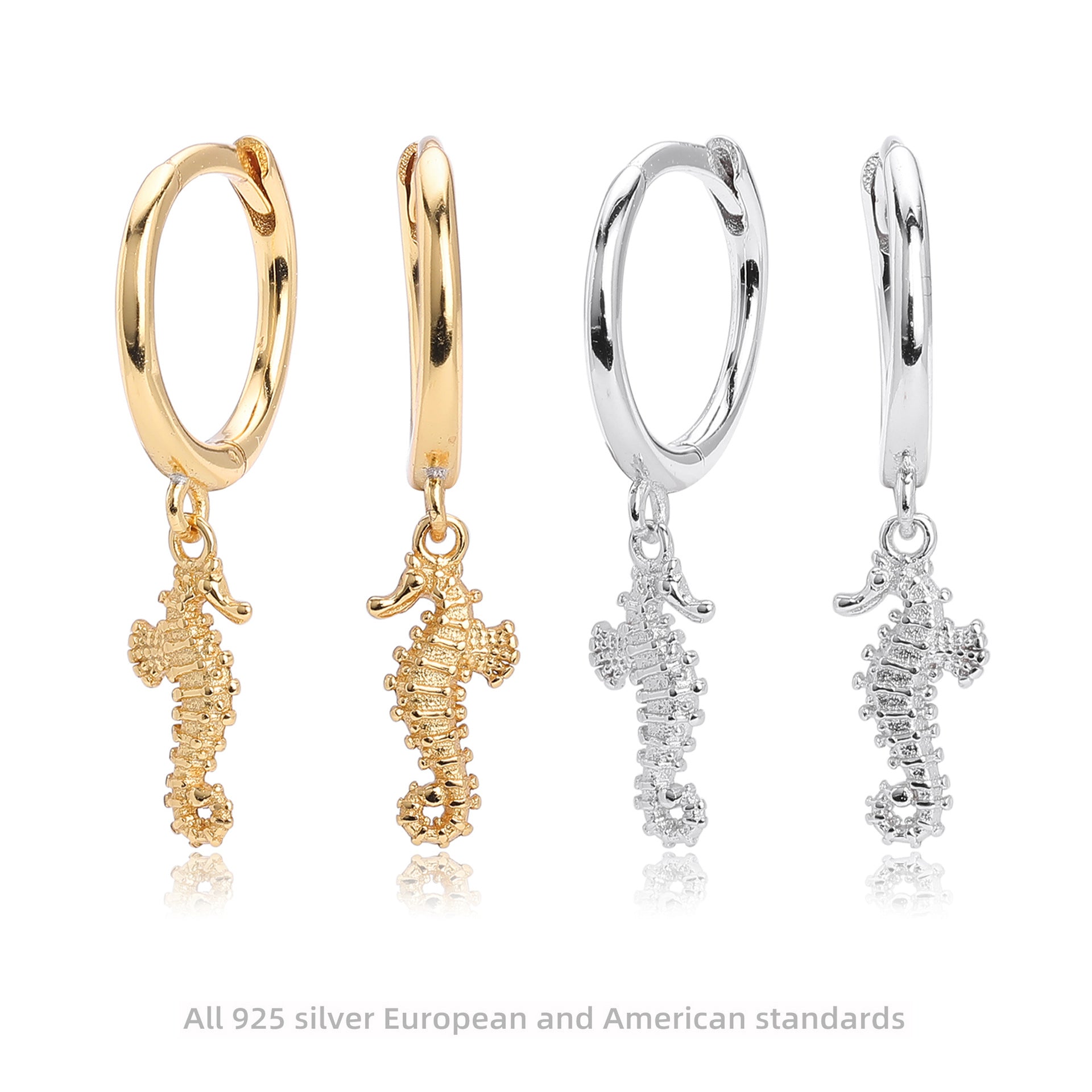 Damen Ohrhänger mit filigranem Seepferdchen-Anhänger aus 925 Sterling Silber Shop Nory
