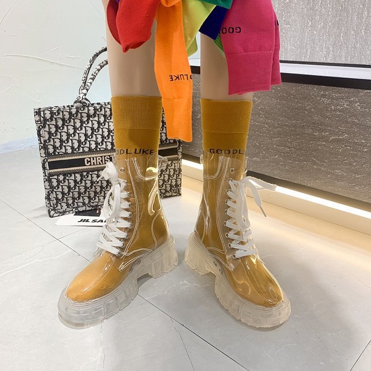 Damen Transparente Chunky Stiefel mit modischem Obermaterial und robustem Sohlenprofil Shopnory