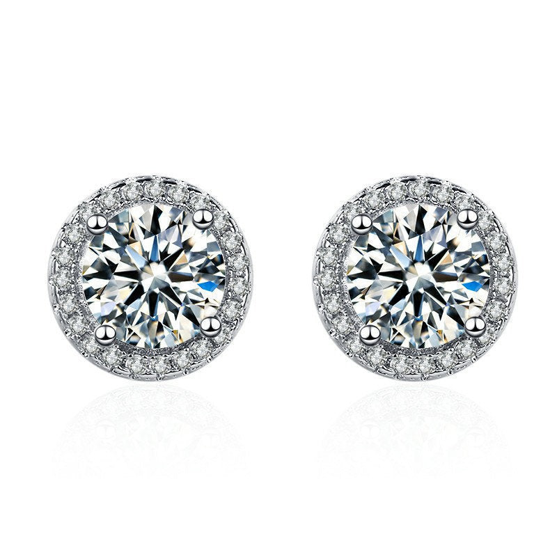 Zirkonia-Ohrstecker Halo-Design Aus Sterling Silber