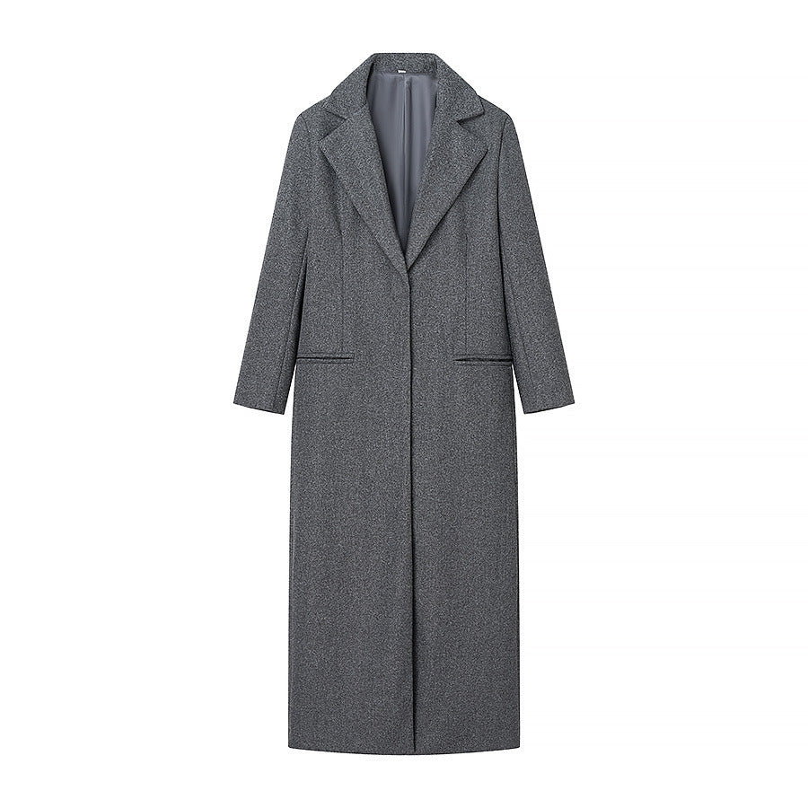 Damen Maxilanger Wollmix-Mantel mit integriertem Loop-Schal und cleanem Revers Shop Nory