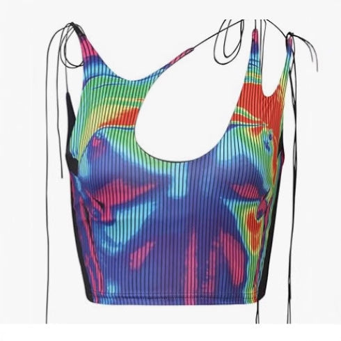 Damen sportliches Crop-Top mit asymmetrischem Design und feinen Schnürdetails