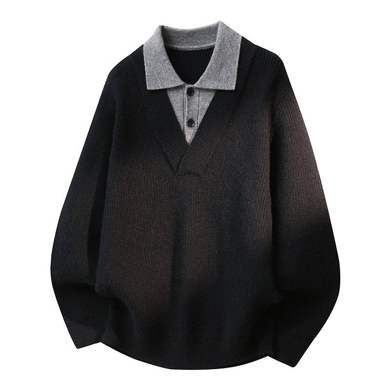 Damen Modischer Grobstrickpullover mit V-Ausschnitt und Kragen Shop Nory