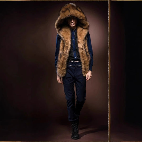 Herren Elegante Kunstpelz-Weste mit tiefem Kragen und luxuriösem Design