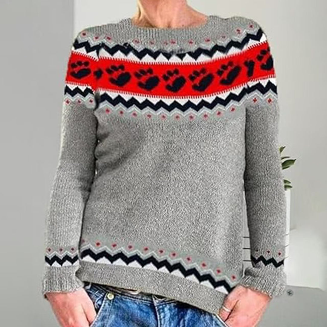 Damen nan gemusterter Norwegerstrickpullover mit weitem Rundhalsausschnitt und lässigem Oversize-Schnitt Shop Nory