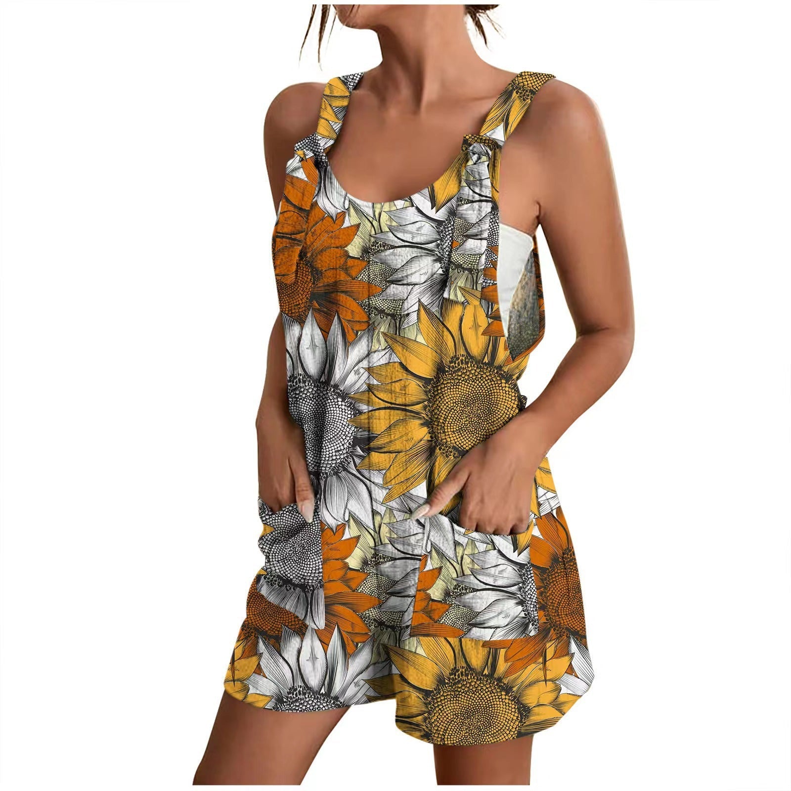 Damen lässiger Overall mit floralem Design und praktischen Taschen