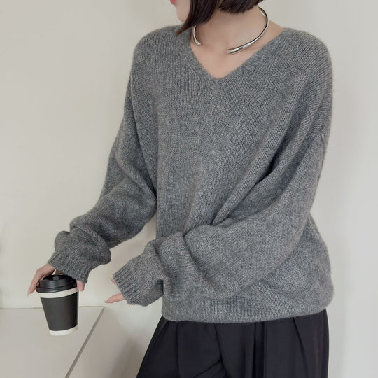 Femme Luxuriöser V-Ausschnitt Pullover