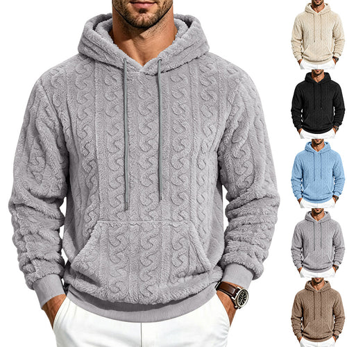 Herren Teddy-Fleecepullover mit Zopfmuster, Kapuze und Kängurutasche Shop Nory